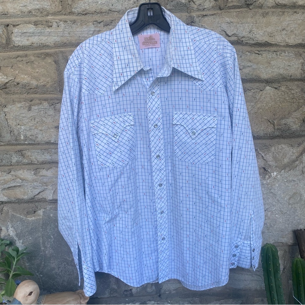Mens Vintage Chuckwagon country western long sleeve pearl snap button down shirt